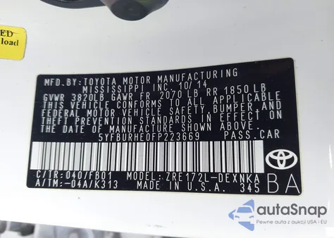2015 Toyota Corolla Le from USA, damaged, VIN 5YFBURHE0FP223669